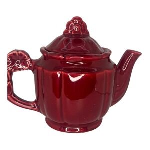 Vintage Shawnee  Burgundy‎ Red Ceramic Teapot 1940s Rosette Handle Finial Top 6"